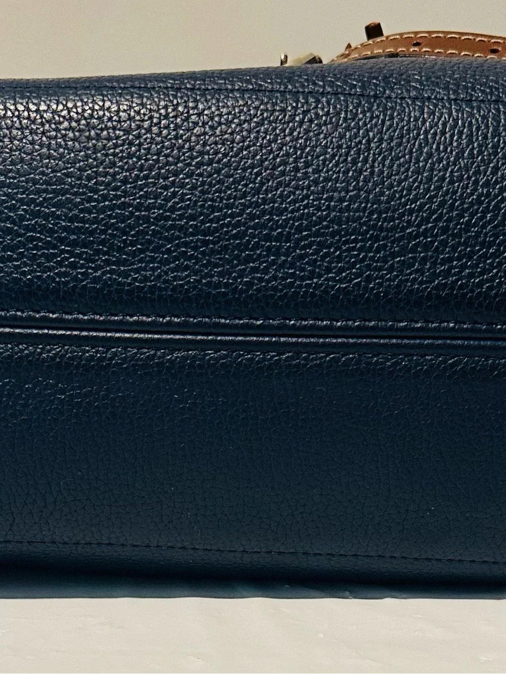 Dooney & Bourke Navy Blue Leather Satchel with Brown Trim and Tassels